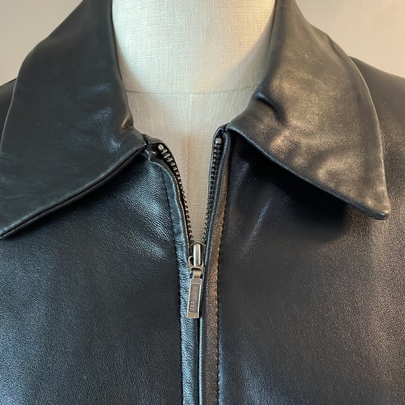JLC New York GENUINE LEATHER women’s blazer jacket black zip front pockets Small - Picture 3 of 16
